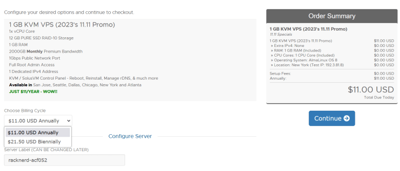 RackNerd 双十一特惠年付VPS主机 美国年付VPS低至11美元